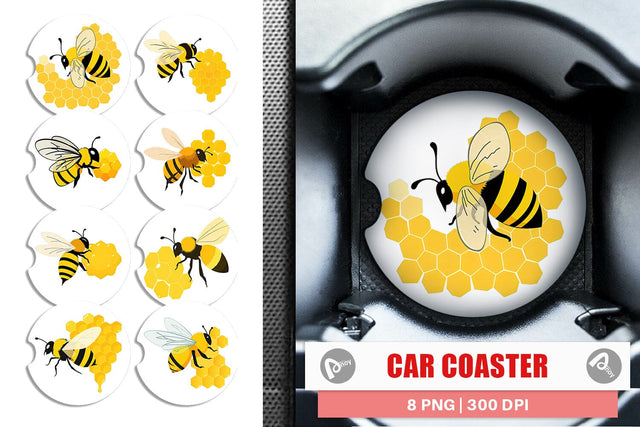 Car Coaster Bee and Honeycomb Sublimation artnoy 