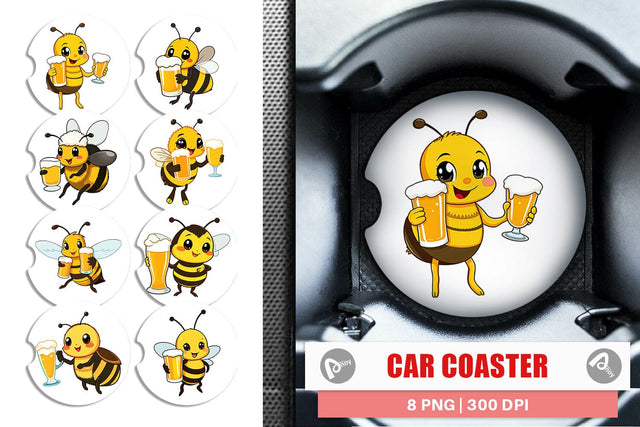 Car Coaster Bee Beer Day Sublimation artnoy 