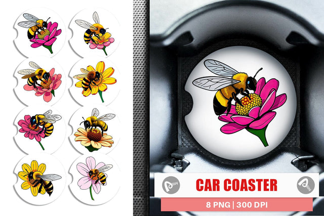 Car Coaster Bee on Flower Sublimation artnoy 