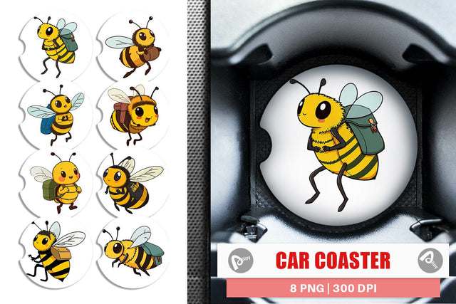 Car Coaster Bee with Backpack Sublimation artnoy 