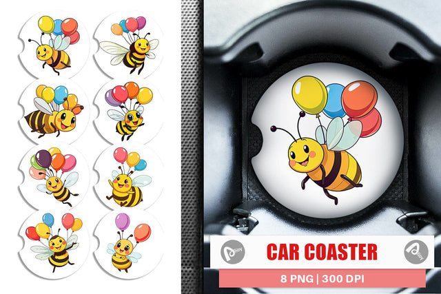 Car Coaster Bee with Balloons Sublimation artnoy 