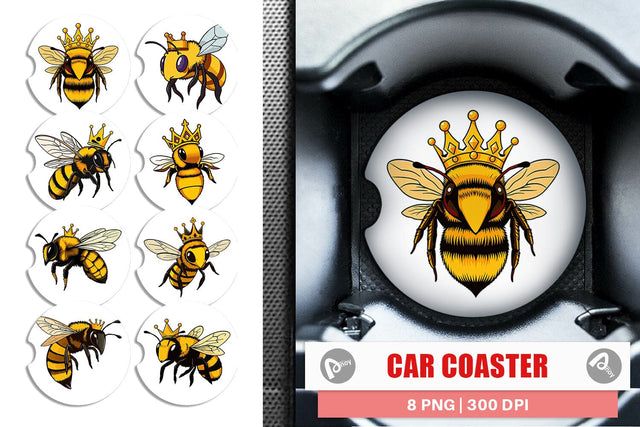 Car Coaster Bee with Crown Sublimation artnoy 