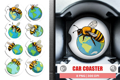 Car Coaster Bee with Earth Sublimation artnoy 