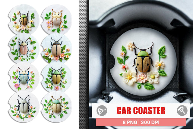 Car Coaster Beetle Embroidery Sublimation artnoy 