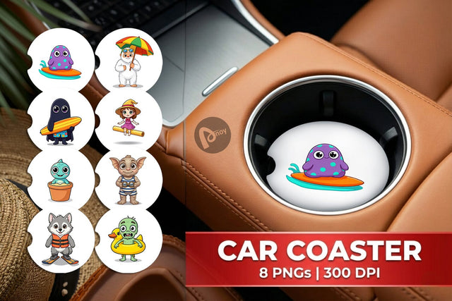 Car Coaster Big Eye Summer Monster Surfing Sublimation artnoy 