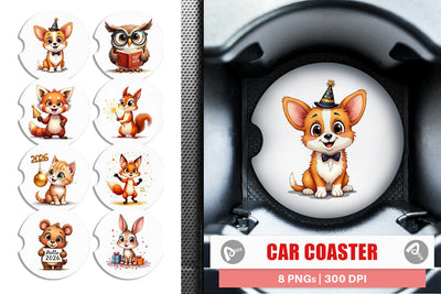 Car Coaster Big-Eyed New Year's Animal Party 2026 Sublimation artnoy 