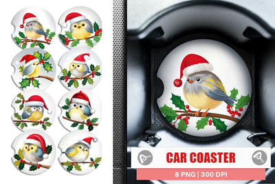 Car Coaster Bird on Holly Branch Sublimation artnoy 