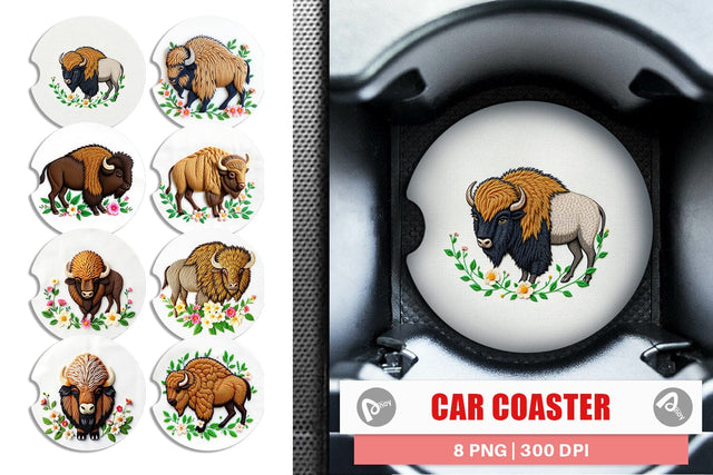 Car Coaster Bison Embroidery Sublimation artnoy 