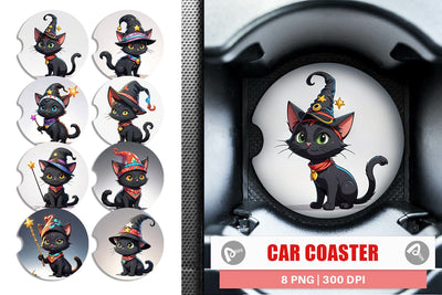 Car Coaster Black Cat Halloween Sublimation artnoy 
