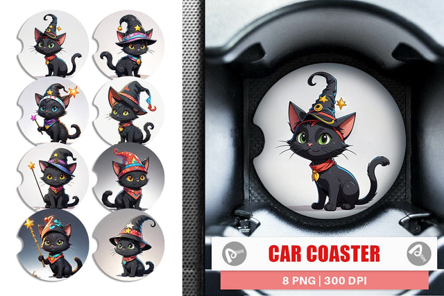 Car Coaster Black Cat Halloween Sublimation artnoy 