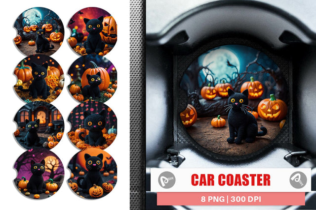 Car Coaster Black Cat Knitted Sublimation artnoy 
