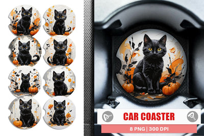 Car Coaster Black Cat Painting Sublimation artnoy 
