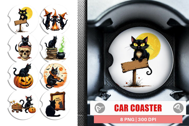 Car Coaster Black Cat Sublimation artnoy 