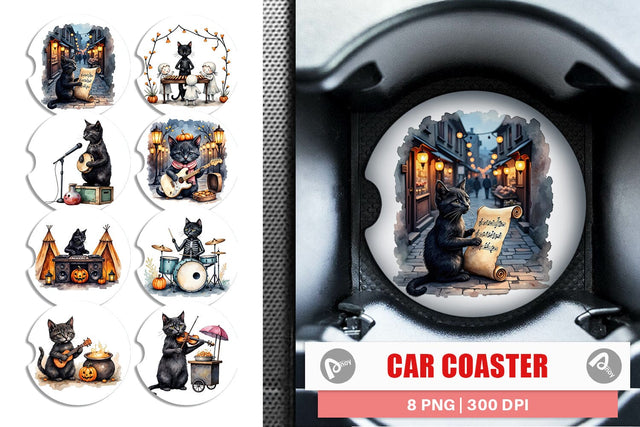 Car Coaster Black Cat Tunes Sublimation artnoy 