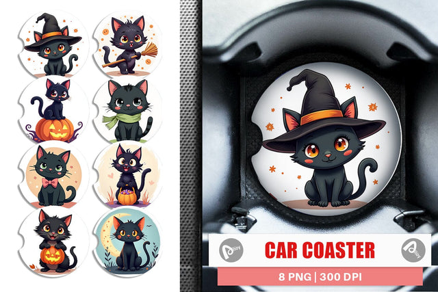 Car Coaster Black Cats Sublimation artnoy 