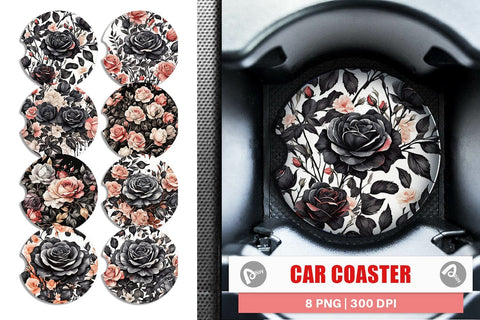 Car Coaster Black Rose Pattern Sublimation artnoy 