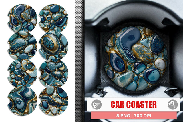 Car Coaster Blue and Gold Pebbles Sublimation artnoy 