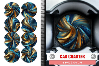 Car Coaster Blue and Gold Swirl Sublimation artnoy 