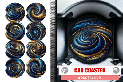 Car Coaster Blue and Gold Vortex Sublimation artnoy 