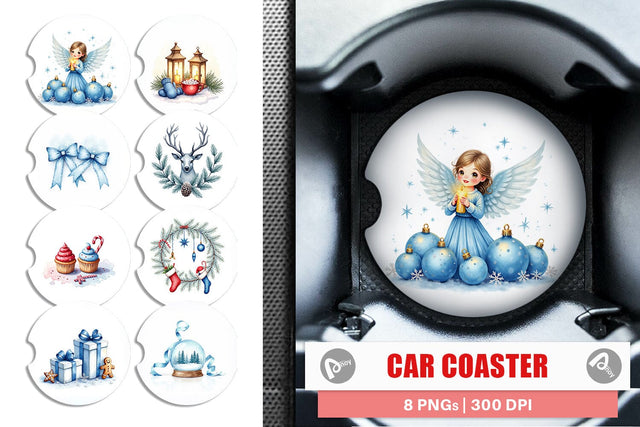 Car Coaster Blue Christmas Sublimation artnoy 