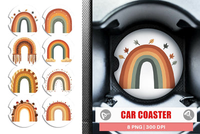 Car Coaster Boho Autumn Rainbows Sublimation artnoy 
