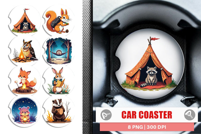 Car Coaster Boho Camping Animals Sublimation artnoy 