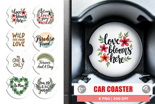 Car Coaster Boho Jungle Love Tropical Valentine Quotes Sublimation artnoy 