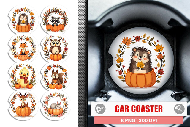 Car Coaster Boho Pumpkin Critters Sublimation artnoy 