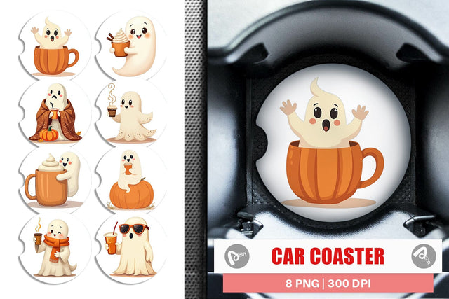 Car Coaster Boho Pumpkin Ghosts Sublimation artnoy 
