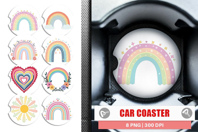 Car Coaster Boho Rainbow Pastels Sublimation artnoy 
