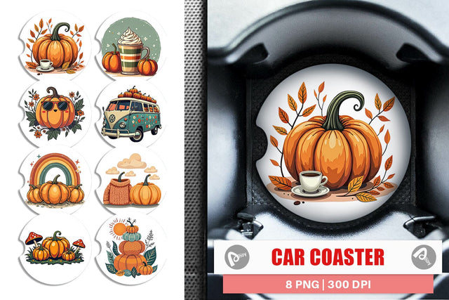 Car Coaster Boho Retro Pumpkin Sublimation artnoy 
