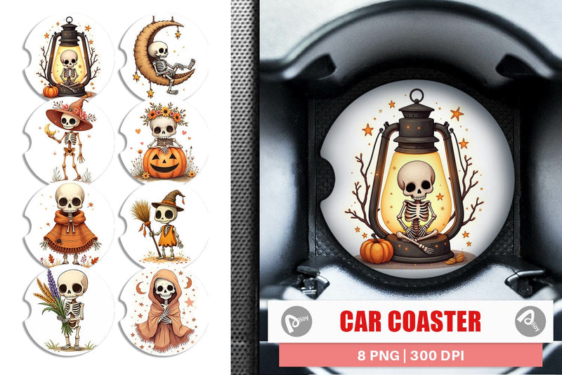 Car Coaster Boho Skeleton Halloween Sublimation artnoy 
