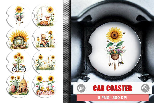 Car Coaster Boho Sunflowers Sublimation artnoy 