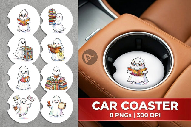 Car Coaster Bookish Librarian Ghost Art Sublimation artnoy 