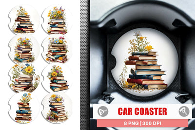 Car Coaster Books and Flowers Sublimation artnoy 