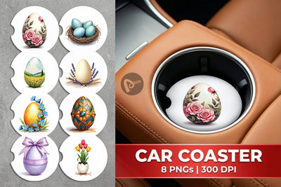 Car Coaster Botanical Floral Easter Eggs Watercolor Sublimation artnoy 
