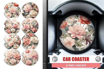 Car Coaster Botanical Floral Sublimation artnoy 