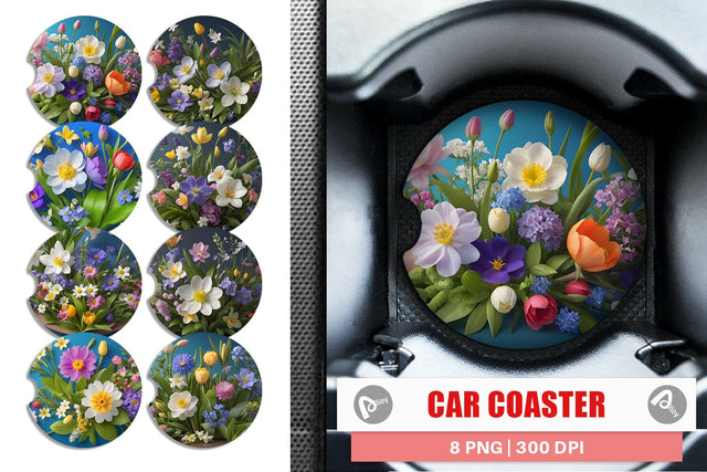 Car Coaster Botanical Spring Flowers Sublimation artnoy 