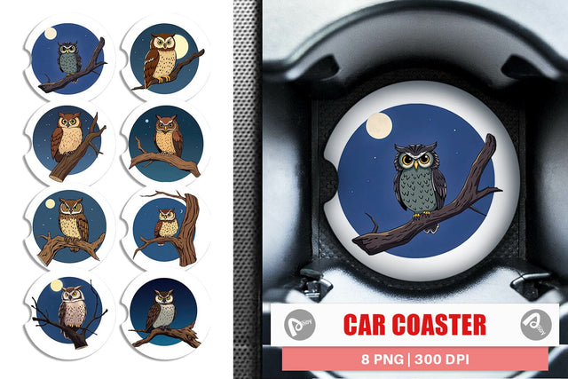 Car Coaster Branch Owl Sublimation artnoy 