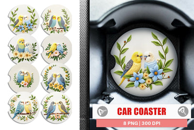 Car Coaster Budgerigar Embroidery Sublimation artnoy 