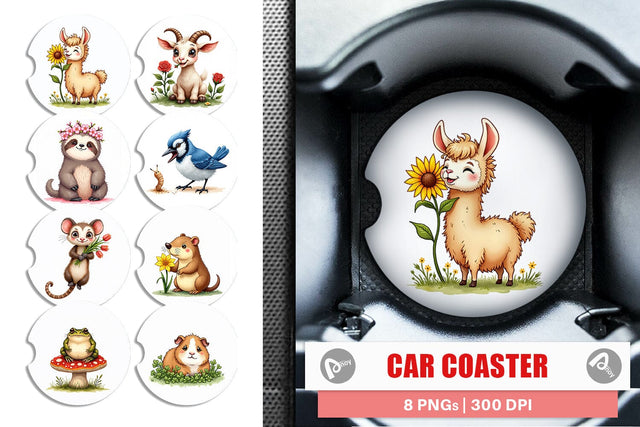 Car Coaster Bug-Eyed Spring Bloomers Watercolor Sublimation artnoy 