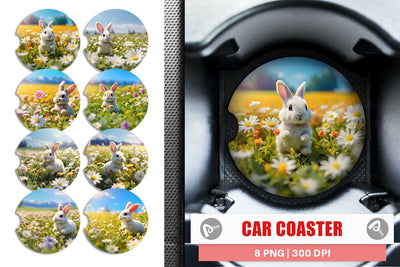 Car Coaster Bunny and Daisies Sublimation artnoy 