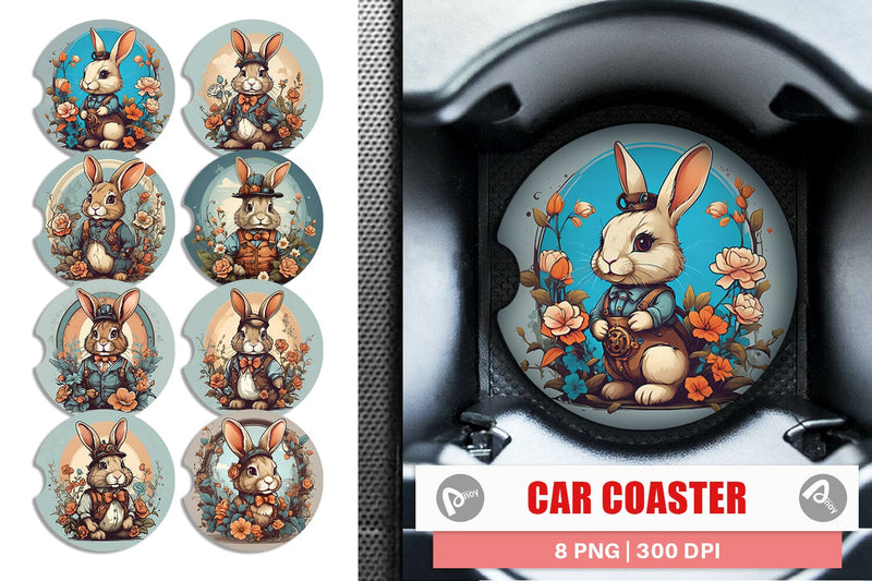 Car Coaster Bunny and Flower Sublimation artnoy 