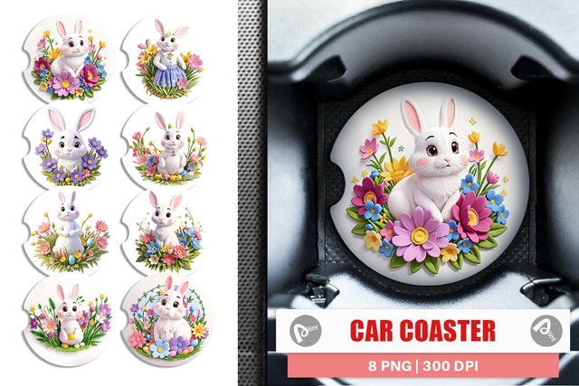 Car Coaster Bunny Easter Embroidery Sublimation artnoy 