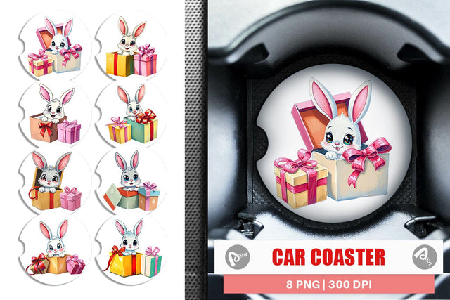 Car Coaster Bunny Gift Sublimation artnoy 