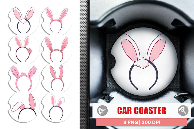 Car Coaster Bunny Headband Sublimation artnoy 