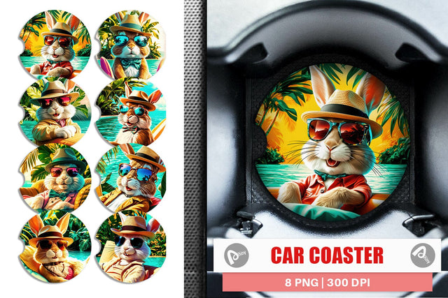 Car Coaster Bunny in Summer Sublimation artnoy 