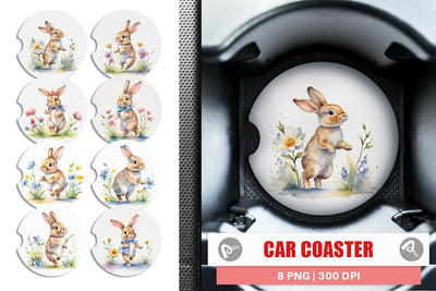 Car Coaster Bunny in Summer Watercolor Sublimation artnoy 