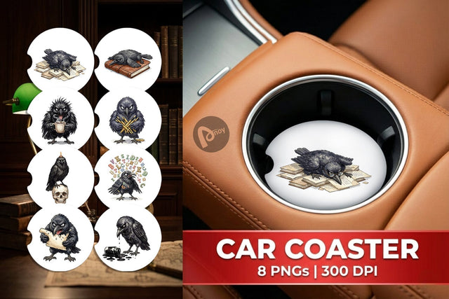 Car Coaster Burnout Raven Dark Academia Watercolor Sublimation artnoy 