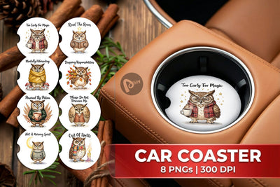 Car Coaster Burnt Out Owl Whimsigoth Watercolor Sublimation artnoy 